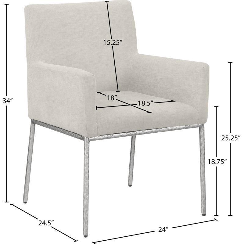 Chaise en chenille Reeves, Tissu chenille crème, Argent brossé
