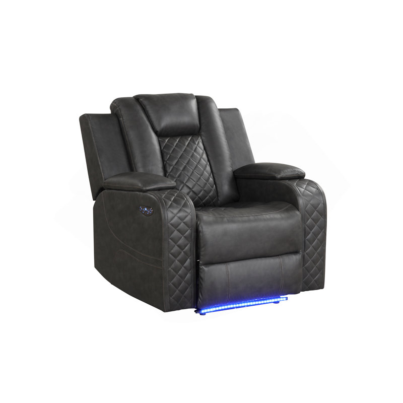 LED & Power Recliner Chair Made With Faux Leather, Black