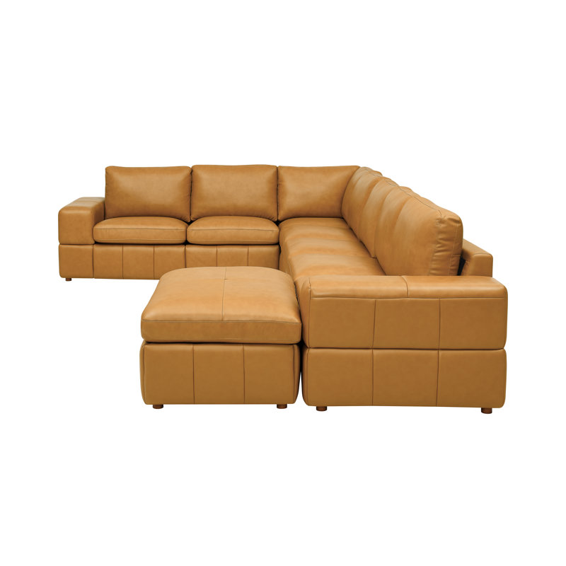 Senkhetu Leather Match Large Seating Modular Sectional, Ginger Leather Match, 33" H x 159" W x 103" D