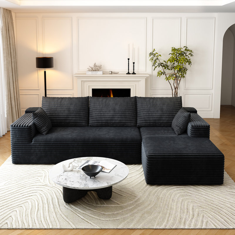 95" Sectional Couches for Living Room Cloud Couch Sofa with L-Shape Upholstered Boneless Couchs Modern Modular Sectional Couch with Chaise (Black, 95" W+2-Seater+Right chaise)