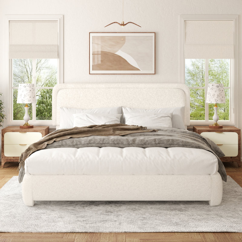 Base de lit tapissier avec tête de lit Haden, King, Beige