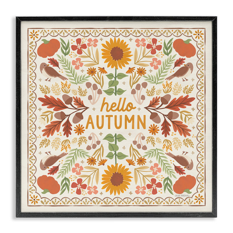 «Hello Autumn», estampe numérique par Laura Marshall, H 12 po x l 12 po, Giclée encadrée noir minuit