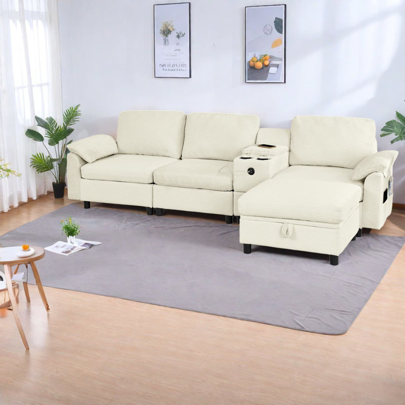 Canapé modulaire avec rangement, canapé moderne beige, Beige