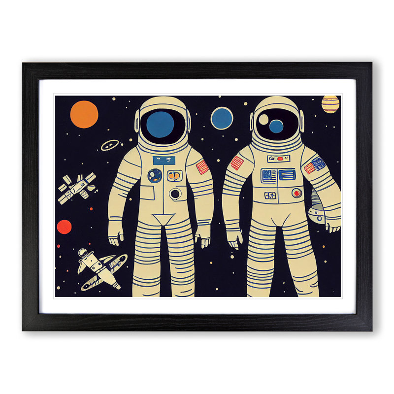 Two Retro Astronauts Vol.4 1 Piece Single Picture Frame Wall Art, 34cm H x 46cm W x 2cm D, Black Framed