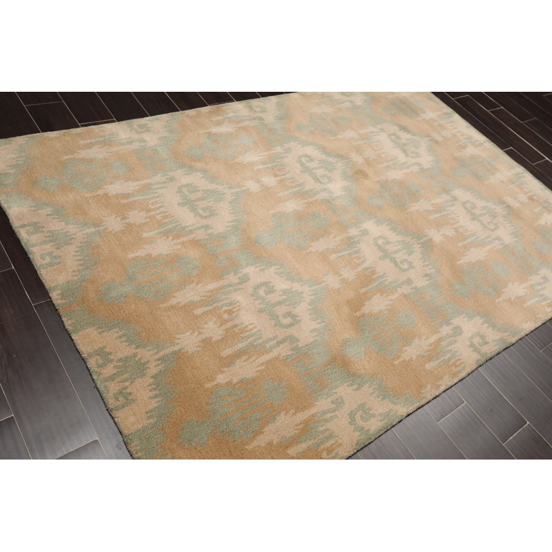 Tapis brun clair en laine touffeté à la main Ikat