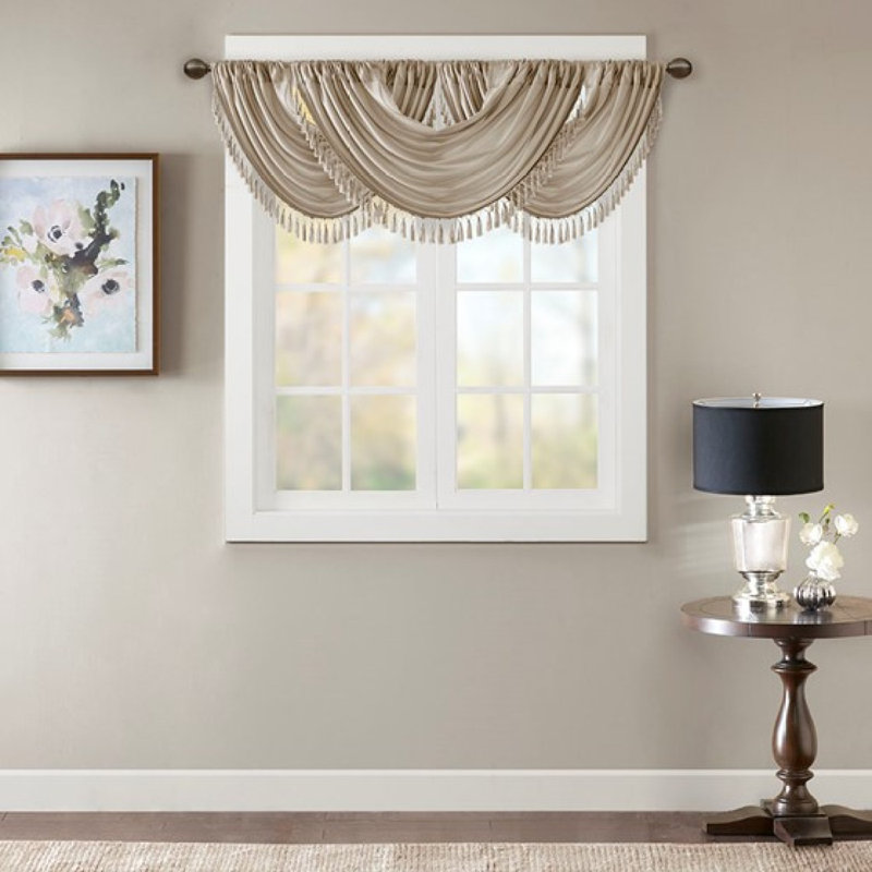 Faux Silk Waterfall Embellished Valance Champagne 38X46", Champagne