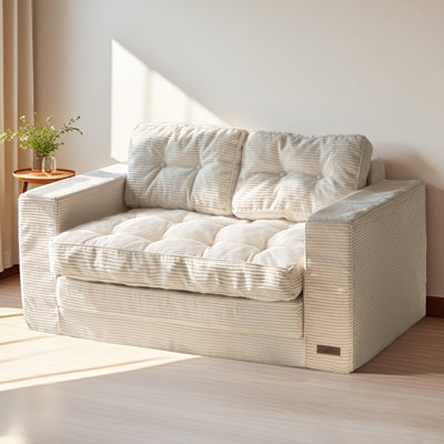 Corduroy Convertible Loveseat – 55.5" Modern Folding Sofa with Armrests