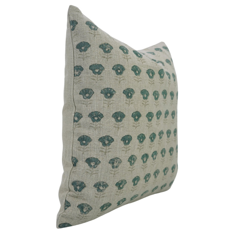 Housse de coussin Traditional Indian Hand Block, coussin floral Ganda, H 18 po x l 18 po, Motif floral vert 1, Carré