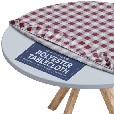 Tablecloth Of Polyester- Fitted With Elastic, Water Proof, Washable, Fits For Table, Checked Design By Sorfey.