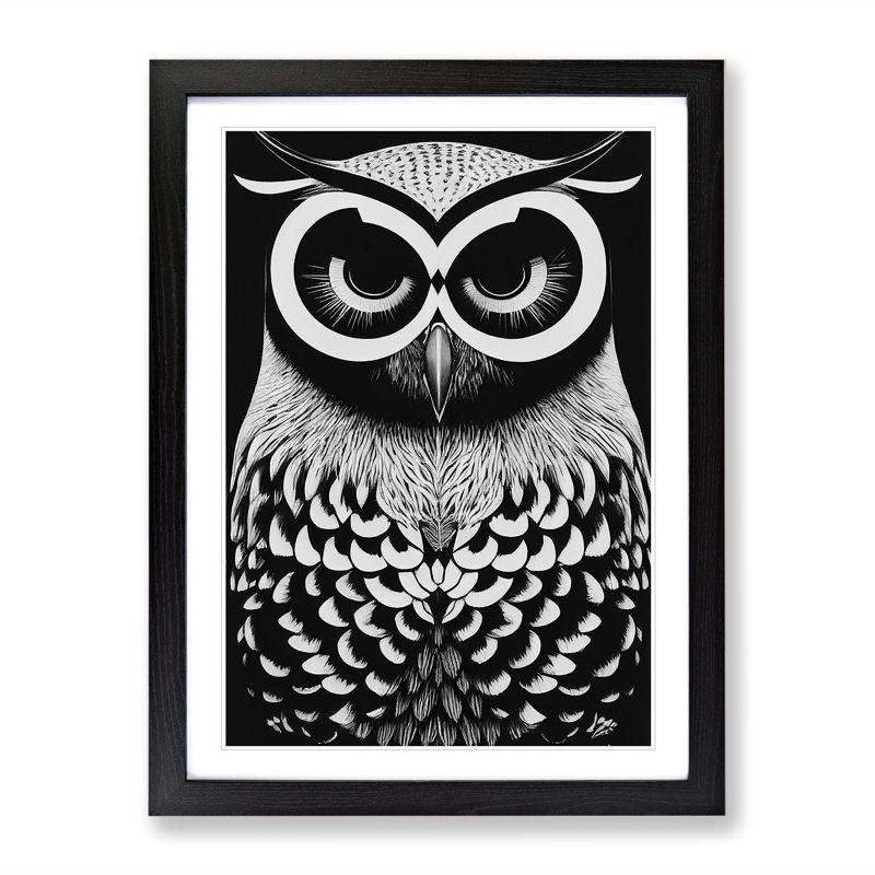 Owl in Monochrome - Framed Print, Black, 64cm H x 46cm W x 2cm D