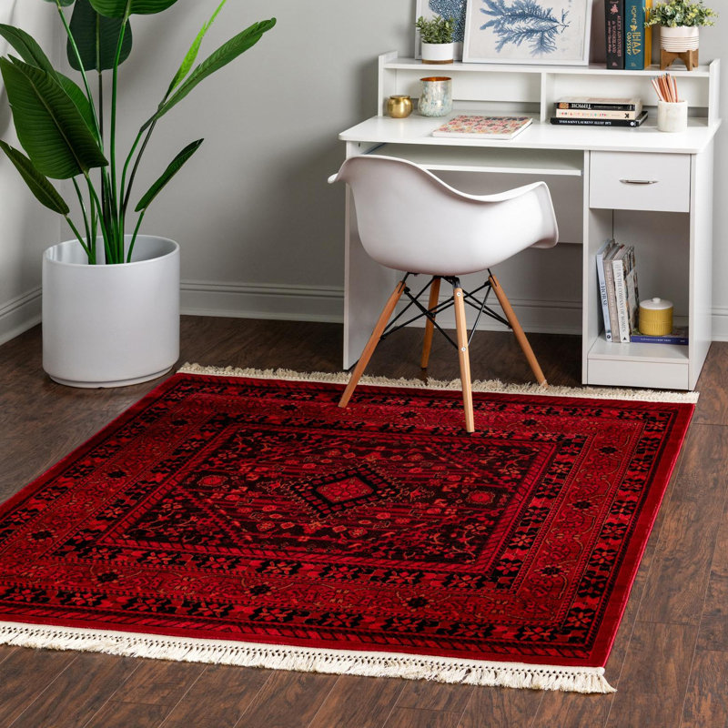 Tapis oriental rouge Amro, Carré 5 pi 3 po