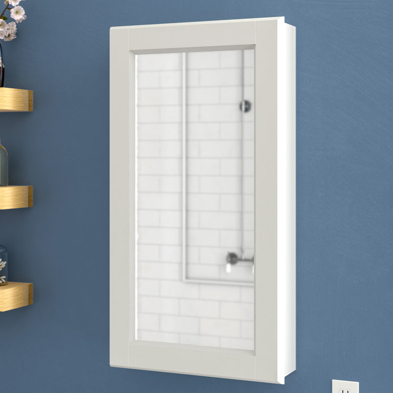 16 Inch Bathroom Medicine Cabinet, Wall Mounted, Mirror, White, 30" H x 16" W x 4.75" D