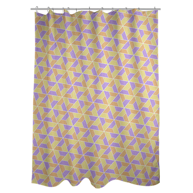 Rideau de douche simple trapézoïde, Jaune/mauve/orange