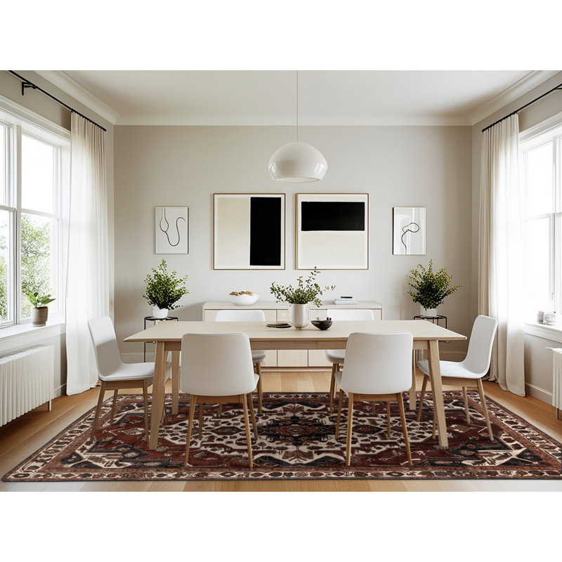 Machine Washable Persian Black Area Rug, Rectangle 7' x 10'