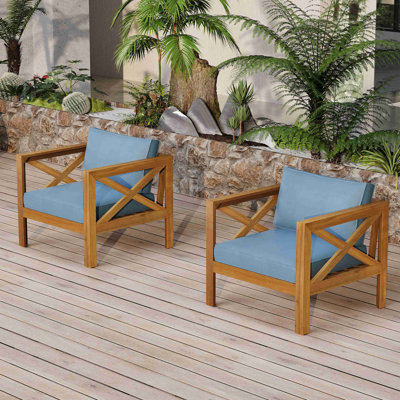 Patio Conversation Set, Outdoor Wood Leisure Seat(Set Of 2),Armchair With Cushions,Selma Acacia Wood End Table Cushion