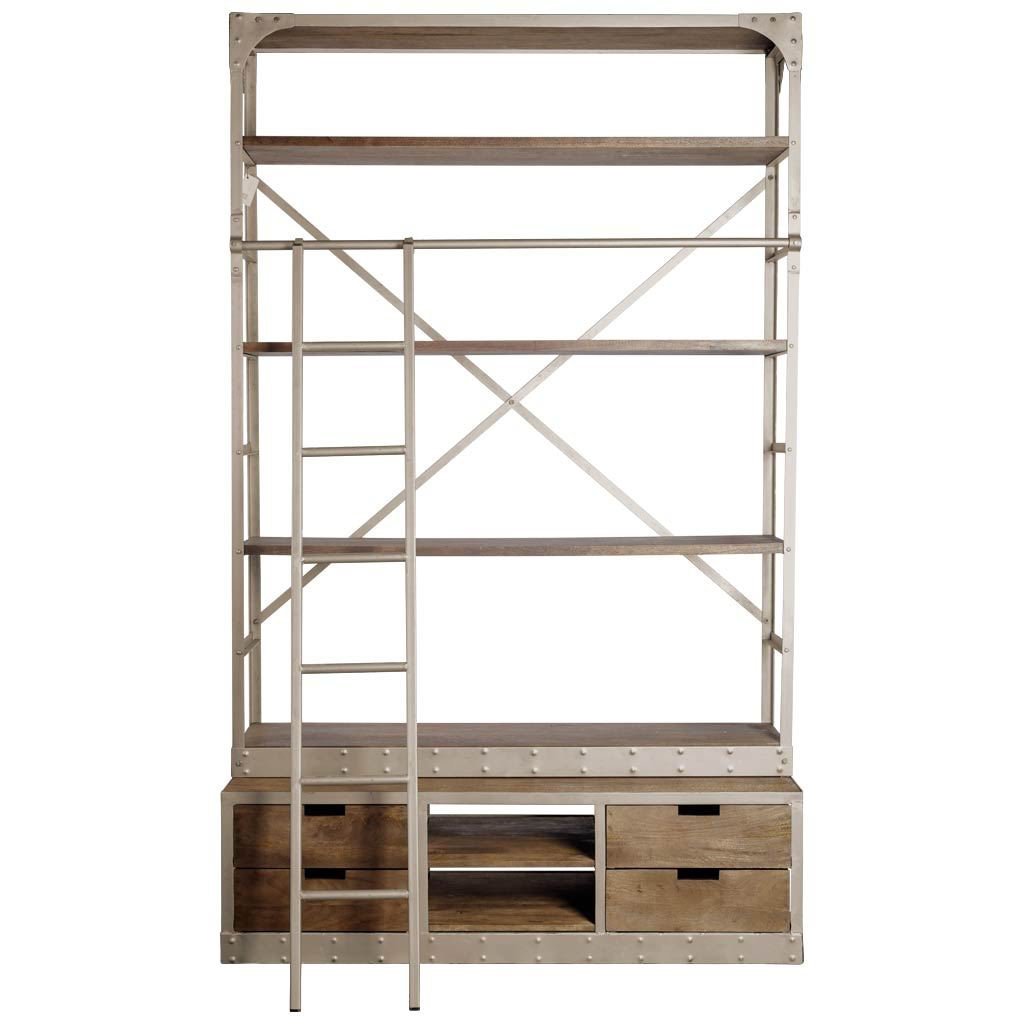 Schlueter 94" Metal and Wood Four Tier Library Bookcase With Ladder Trent Austin Design® 
