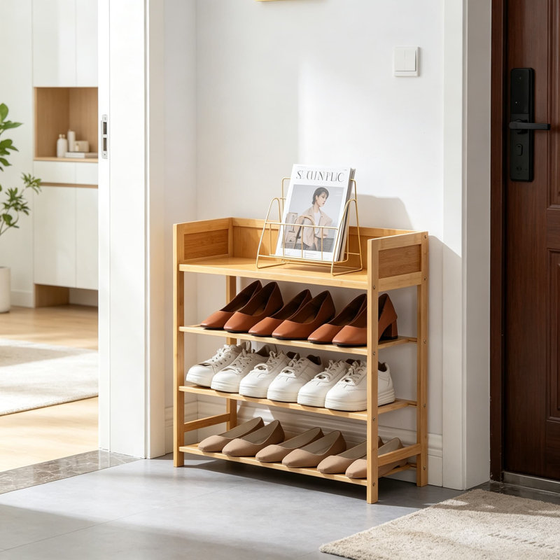 Bamboo Shoe Rack for Entryway, 4-Tier Shoe Organizer with Large Capacity, Sturdy Natural Bamboo Shelf for Living Room, Bedroom, and Balcony