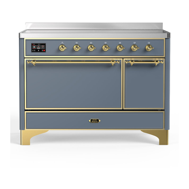 Majestic III Series 48 Inch Induction Range with 6 Induction Elements in Antique White (Chrome Trim), Blue Gray, Brass