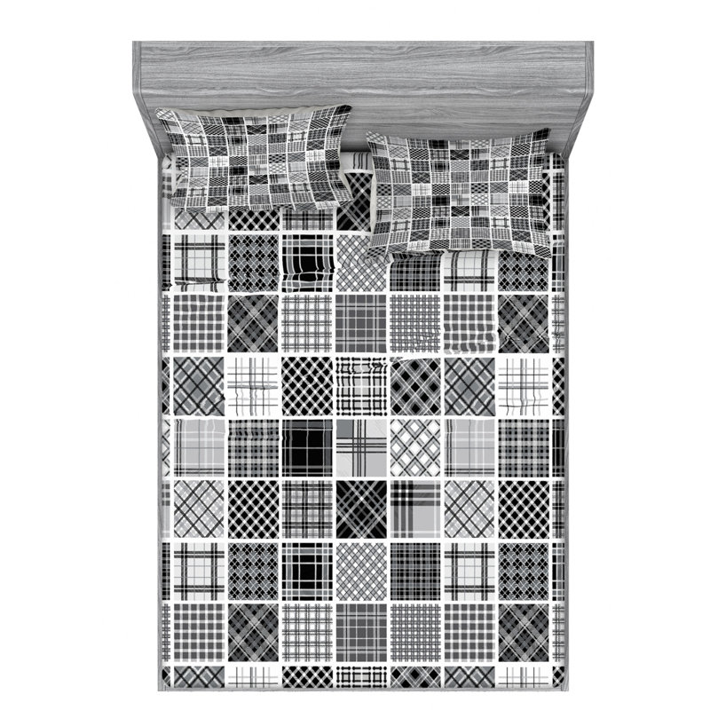 Microfiber Geometric Sheet Set, Queen Sheet Set with Fitted Sheet