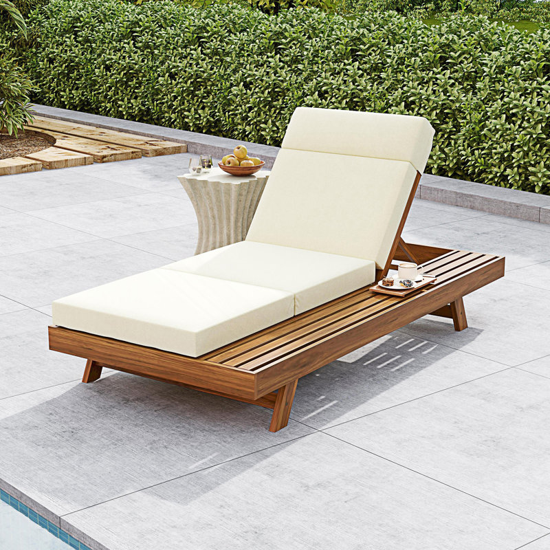 Lounge Chaise Set With Headrest And Lounge Cushions (3-Fold & 4 Inch), Space Available On One Side, Beige