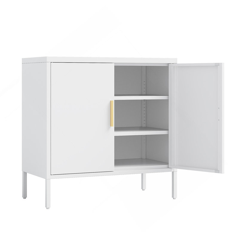 Armoire de rangement en métal avec 2 portes et 2 tablettes réglables, rangement de garage verrouillable en acier, Blanc