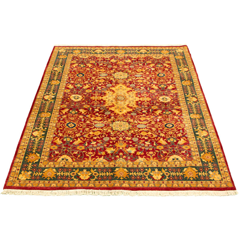 Tapis décoratif en laine noué à la main de conception unique noué à la main new age de style persan 18/20 rouge 6 pi 2 po x 8 pi 9 po