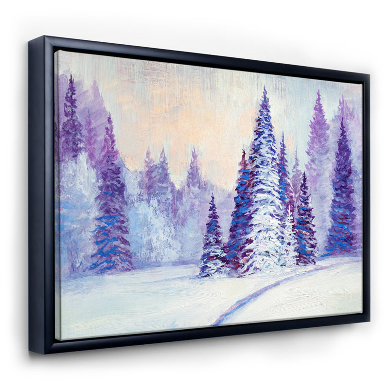 «Winter Road in The Forest», reproduction sur toile flottante, H 12 po x l 20 po x p 1 po, Toile avec cadre noir