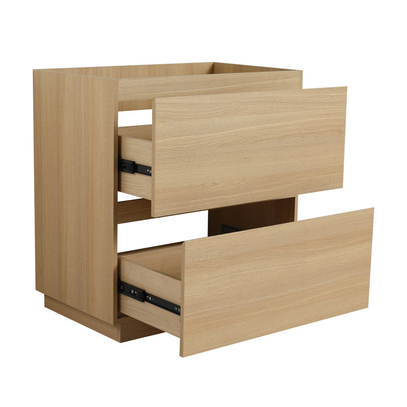 Meuble-lavabo 30 po - Meuble-lavabo moderne à double tiroir pour armoire autoportante en bois d'ingénierie teinté chêne, avec tiroir, look, bois, robinet pré-percé