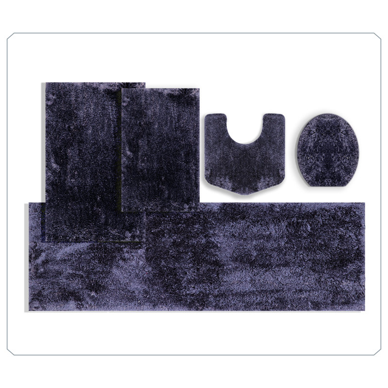 Essential 5-Piece Microfiber Bath Rug Set, Ultra Soft Plush Bathroom Mats, Non-Slip Rubber Backing, Water Absorbent, Quick-Dry, Machine Washable Rugs for Tub, Shower, Toilet and Sink, Navy