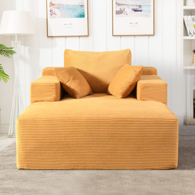 Méridienne convertible d'intérieur - surdimensionné en velours côtelé avec accoudoirs larges et coussins décoratifs, fauteuil confortable avec canapé-lit, sans assemblage requis, jaune gingembre