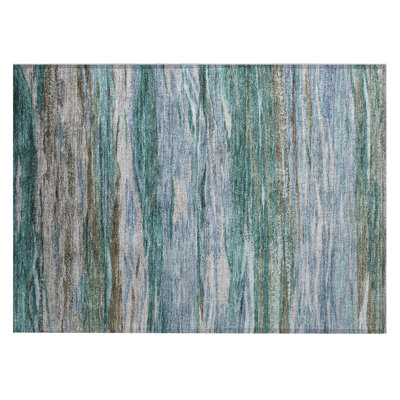Machine Washable Indoor/Outdoor Xhevrie Teal Rug