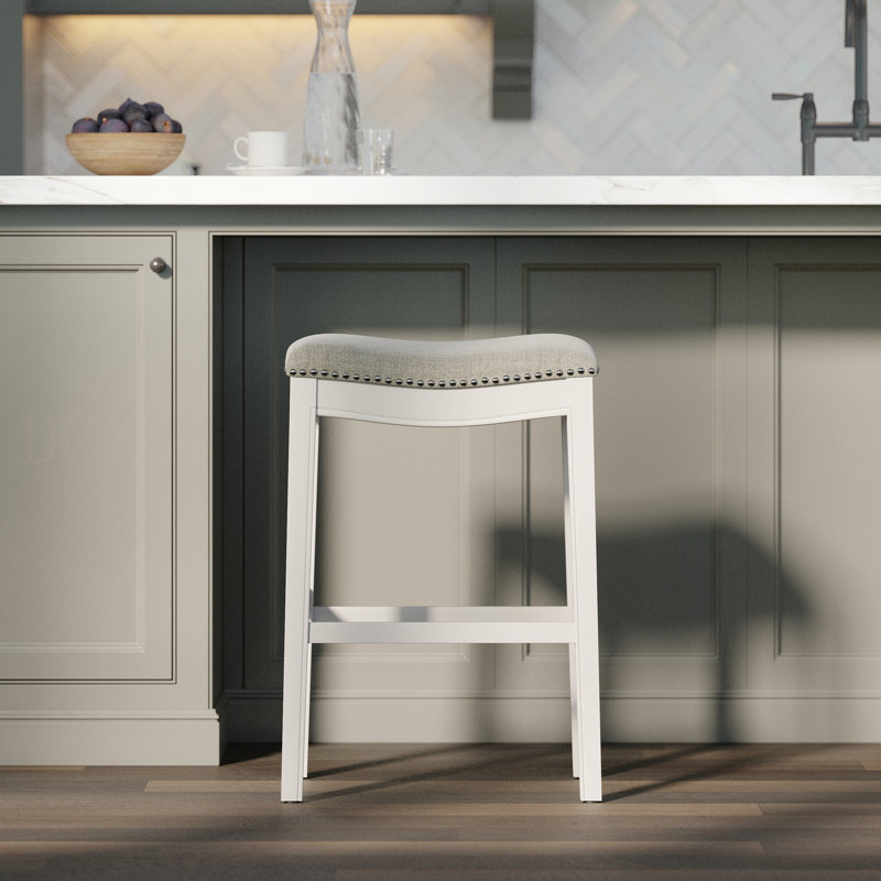 Zoey 31In. Tabouret de bar en bois à hauteur de bar sans dossier, Blanc