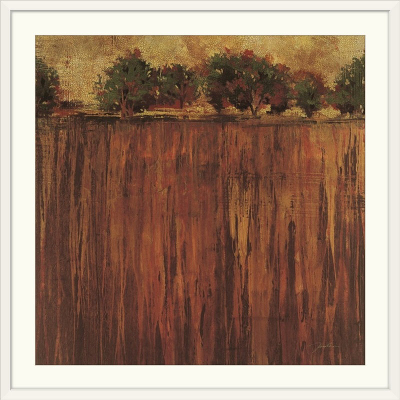 «Horizon Line with Trees II» par Liz Jardine, reproduction d'art, H 38 po x l 38 po x P 1 po, Cadre noir