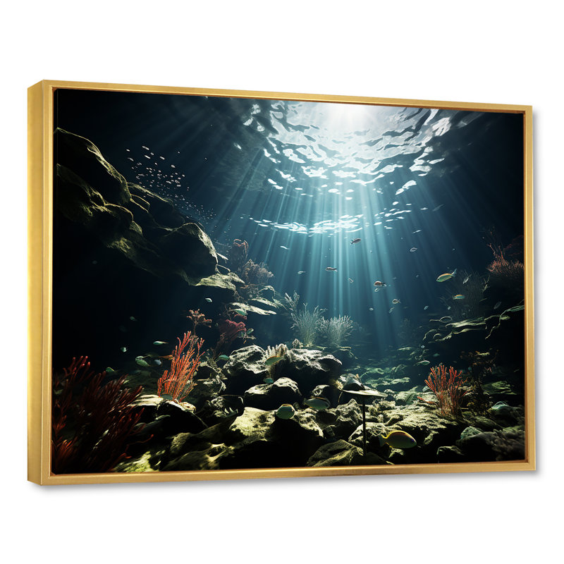 Impression sur toile Deep Light On Coral Hidden Treasures I, 12" H x 20" W x 1" D, Cadre flottant doré