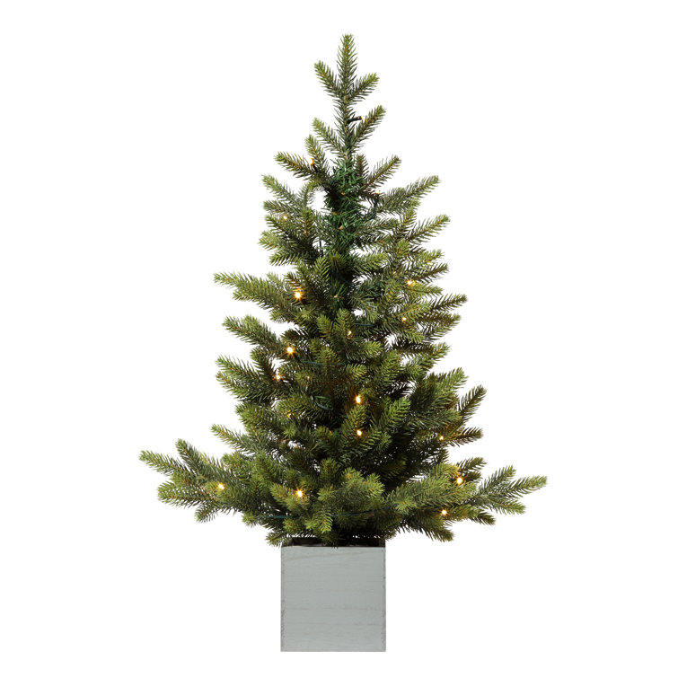 30 Inch Prelit Fraser Fir Potted Tree In Wooden Pot