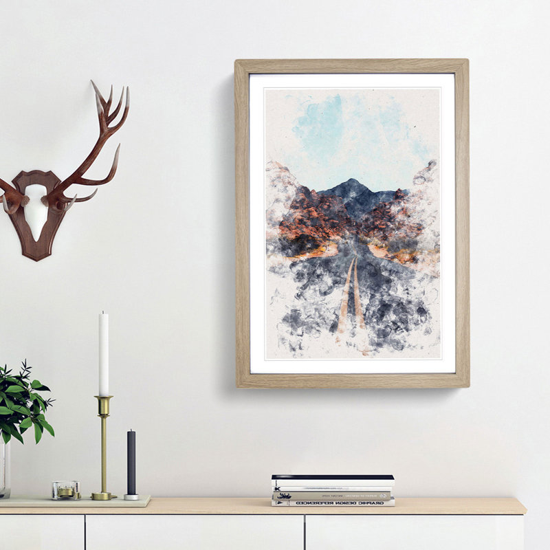 Road to the Valley of Fire - Picture Frame Painting Print, 63cm H x 45cm W x 2cm D, Oak Framed