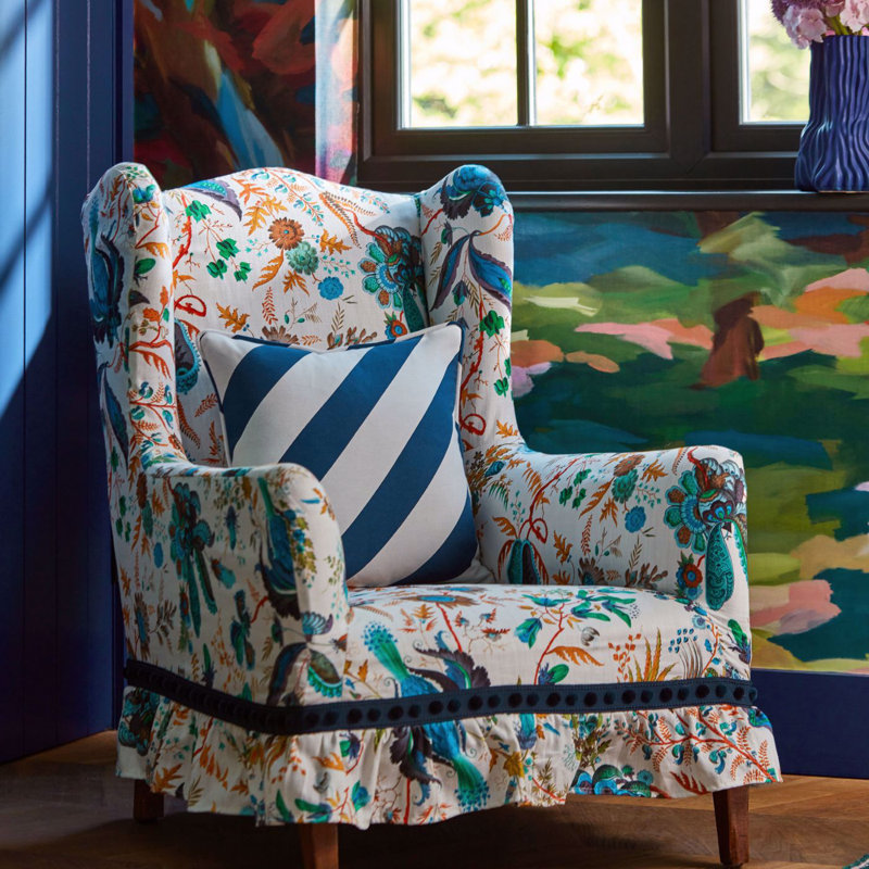 Wonderland Floral Fabric, Lapis/Emerald/Carnelian