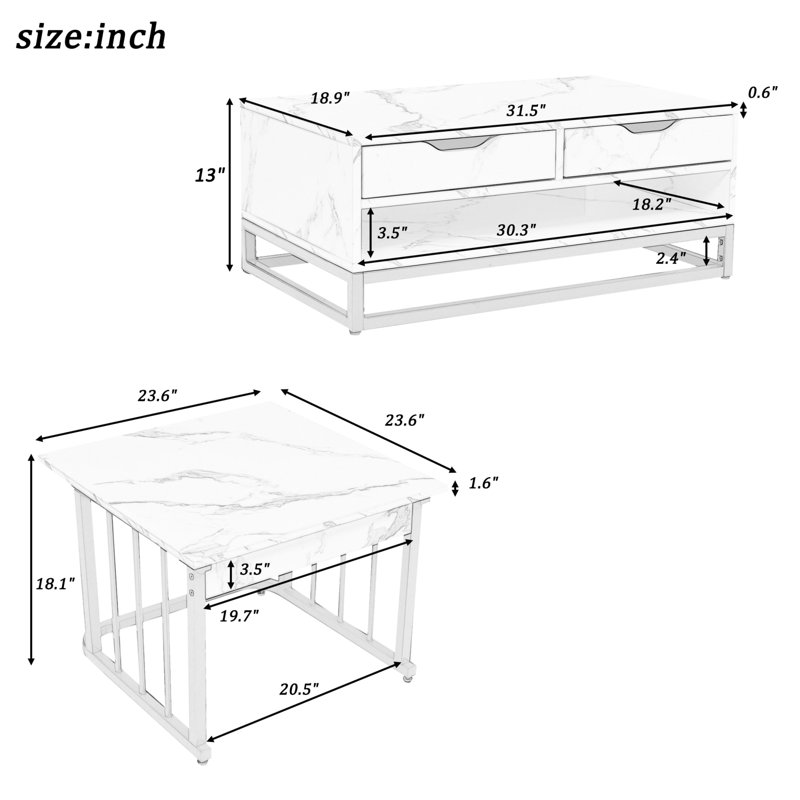 Mercadies Nesting Coffee Table, Black/White