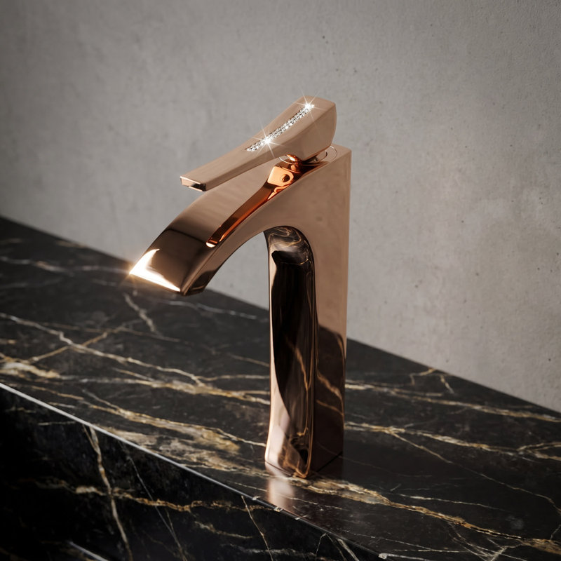 Skip Diamond Vessel Sink Bathroom Faucet, Rose Gold
