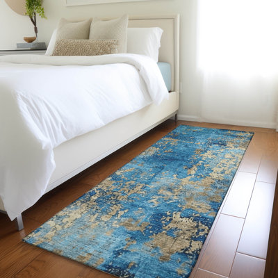 Tapis bleu intérieur / extérieur lavable à la machine Xhevrie