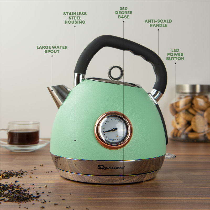 SQ Professional Epoque 1.8L Stainless Steel Electric Tea Kettle, Green