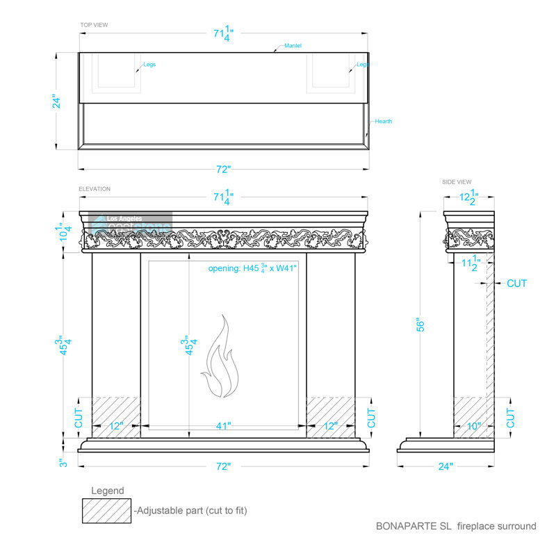 Bonaparte Fireplace Surround, Acid Wash Gray