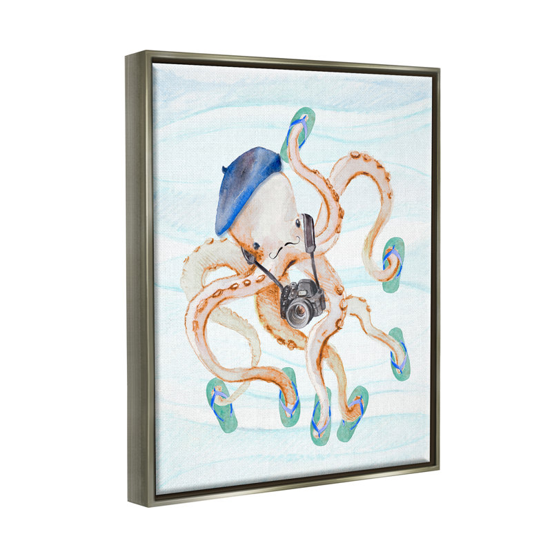 «Holiday Holiday Octopus Funny Floater» par Lanie Loreth, H 21 po x l 17 po x P 1,7 po, Cadre flottant gris lustré