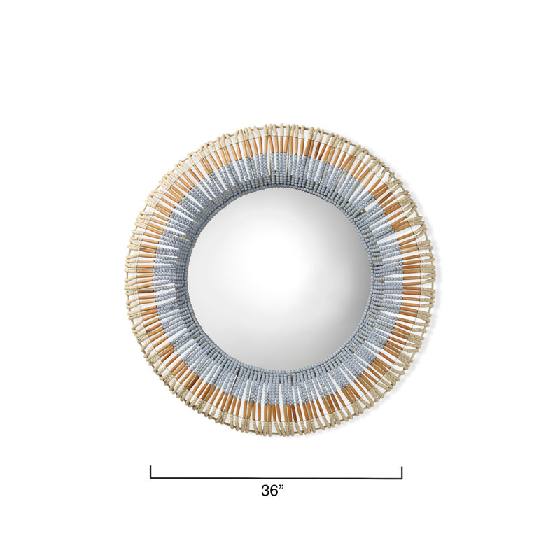 Natural Blue Hand-Carved Beaded Round Wall Mirror