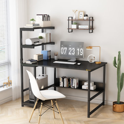 Bureau d'ordinateur industriel avec tablettes latérales et structure en métal - Poste de travail pour adultes