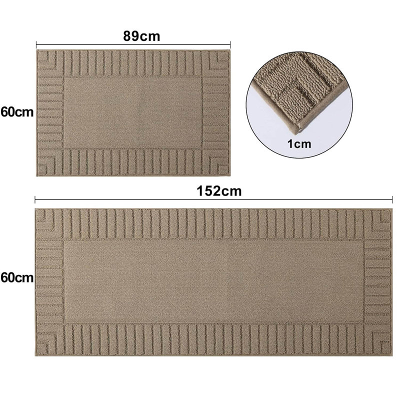 Kitchen Rugs,Set Of 2 60X89cm+60X152cm, Beige