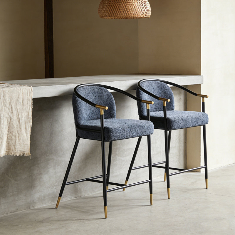 Ensemble de 2 tabourets de bar rembourrés avec pieds robustes en métal, Marine