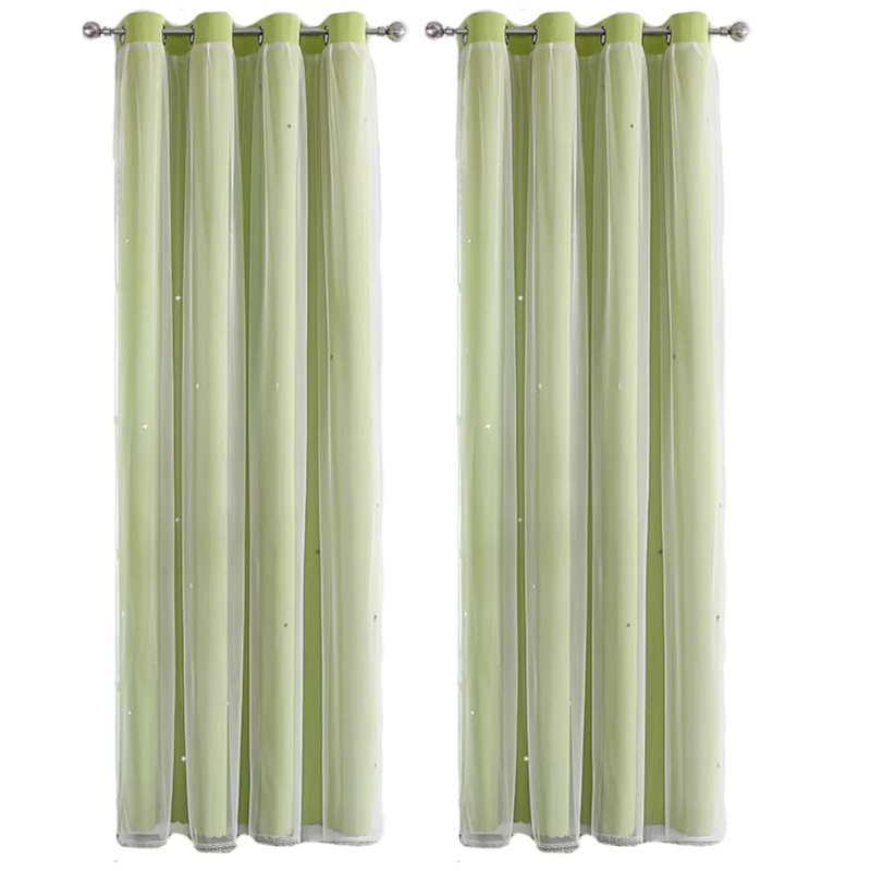 Rideaux à 2 panneaux vert pour filles 2 couches de rideaux creux décoratifs Princesse