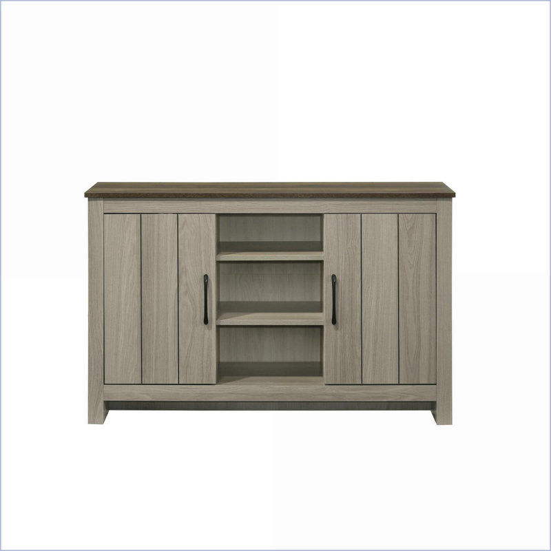 Console en chêne gris avec 2 armoires Nyla 3 tablettes - rangement dissimulé & amp; Gestion des câbles pour le vestibule / salon