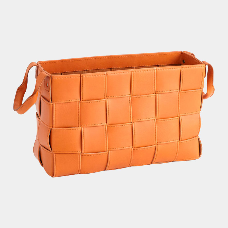 Panier en cuir tressé doux-Orange-Lg, H 12 po x l 12 po x P 24 po, Orange